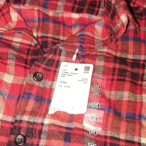 Uni qlo kids flannel checkered long sleeve print shirt. Size 7/8 new with tags - Picture 5 of 5